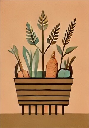 KI Illustration von einem Korb voller Gemüse